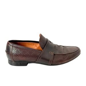Gucci Hilary Diamante Embossed Brown Leather Men's Penny Loafers Shoes size 7.5